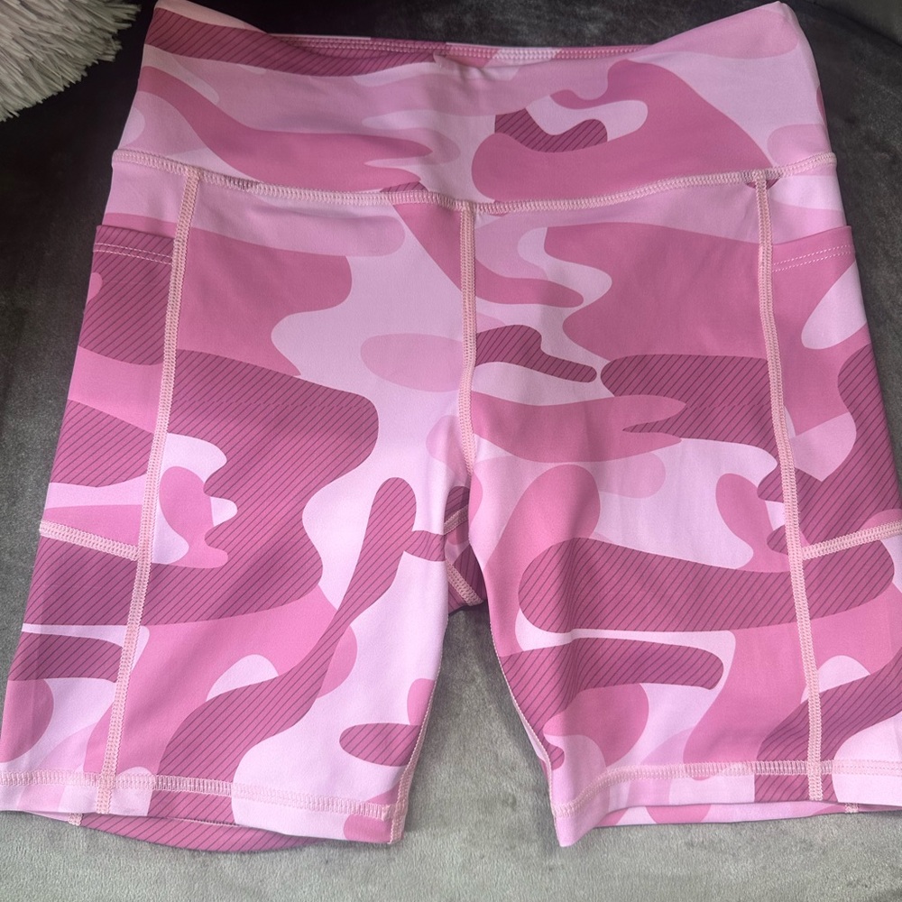 ZYIA Pink Camo Light and Tight Pocket High-Rise Shorts